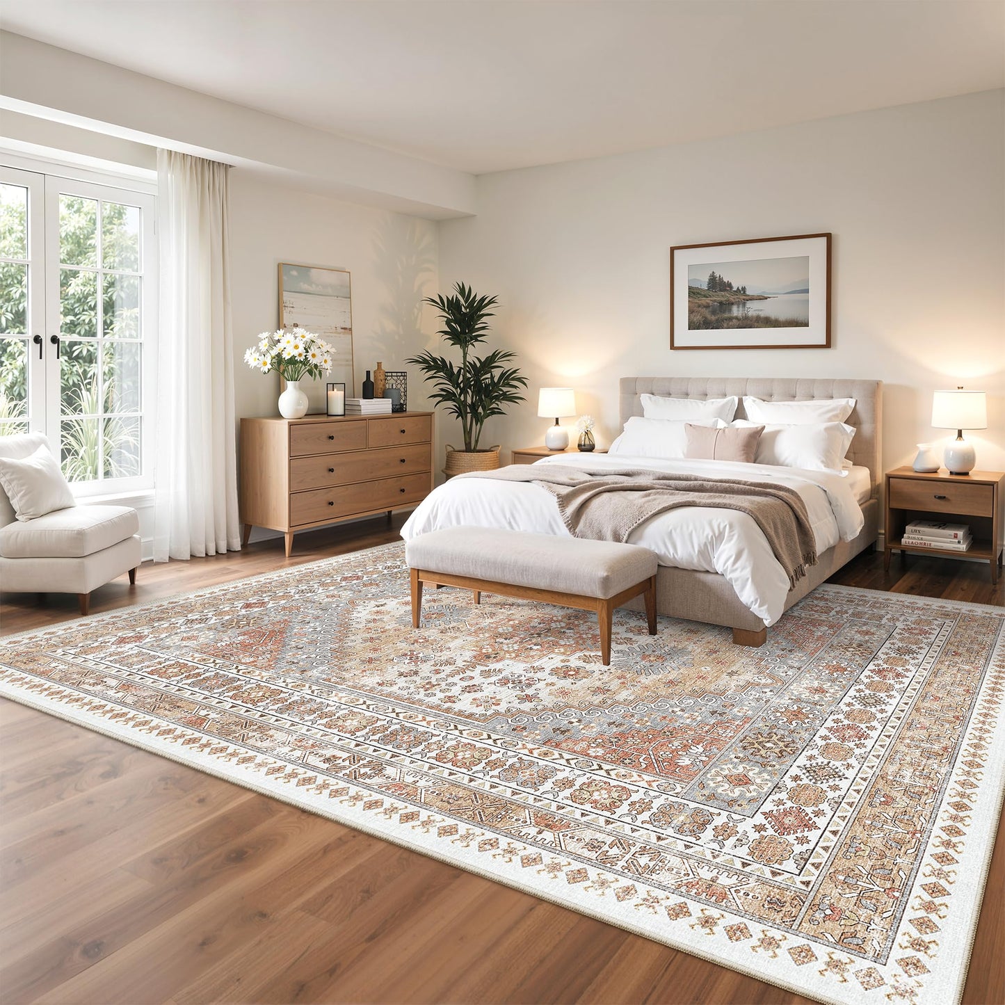 zesthome 10x14 Area Rugs,Stain Resistant Washable Rug,Ultra-Thin Rugs for Living Room,Bedroom,Non-Slip Backing Home Decor Large Area Rug (Orange,10'x14')