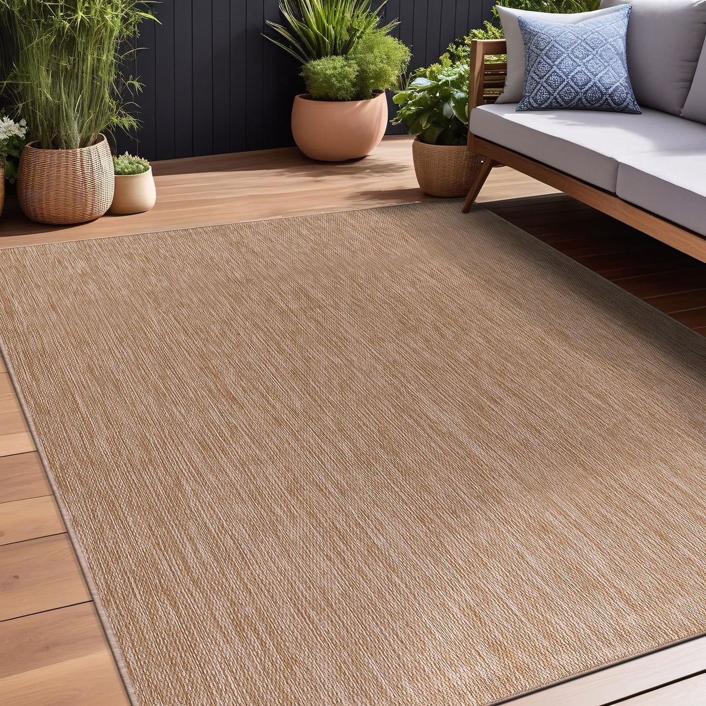 Beverly Rug Indoor Outdoor Rug 8x10, Washable Outside Carpet for Patio, Deck, Porch, Solid Modern Area Rug, Water Resistant, Jute Beige