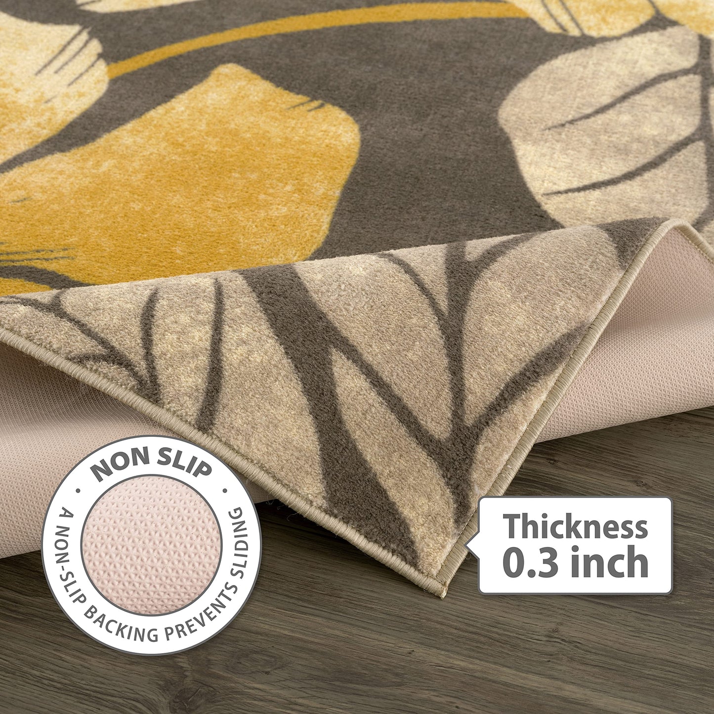 CAMILSON Solana Modern Floral 6'7" x 9'0" Area Rugs Non-Skid (Non-Slip) Rubber Backing Yellow Brown Flowers Indoor Rug (6x9, Floral - Yellow/Brown)