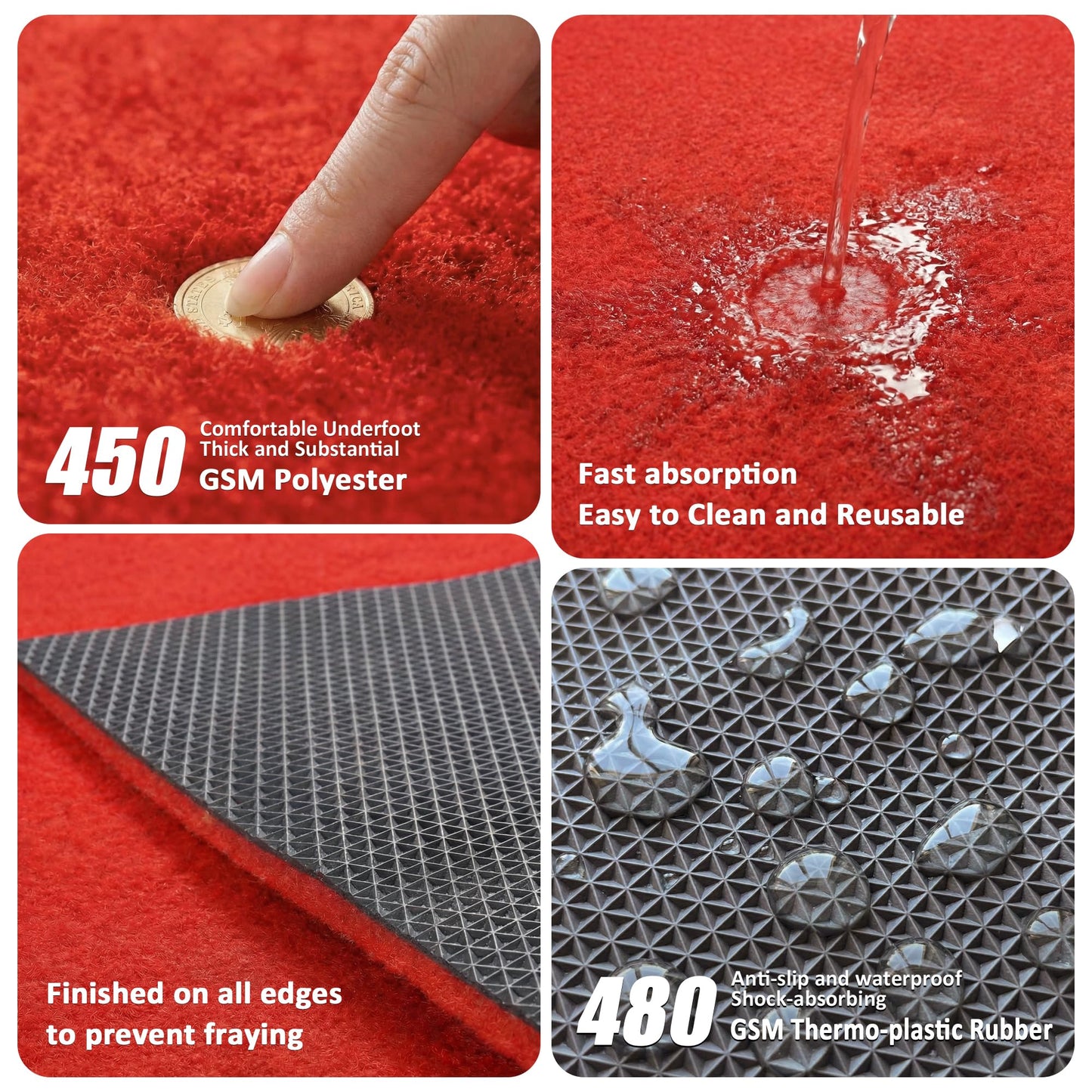 Mugiden Extra Thick Red Carpet Runner for Party, 3ft x 15ft Non-Slip Red Carpet Runner Rug Waterproof Aisle Runway Carpet for Wedding Ceremony, Prom Proposal, Banquets Decor