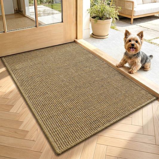 LUMI Handwoven Sisal Door Mat, Non-Slip Durable Entryway Mat, Welcome Front Doormat, Solid Floor Mats for Entrance, 24"x36", Brown Sisal