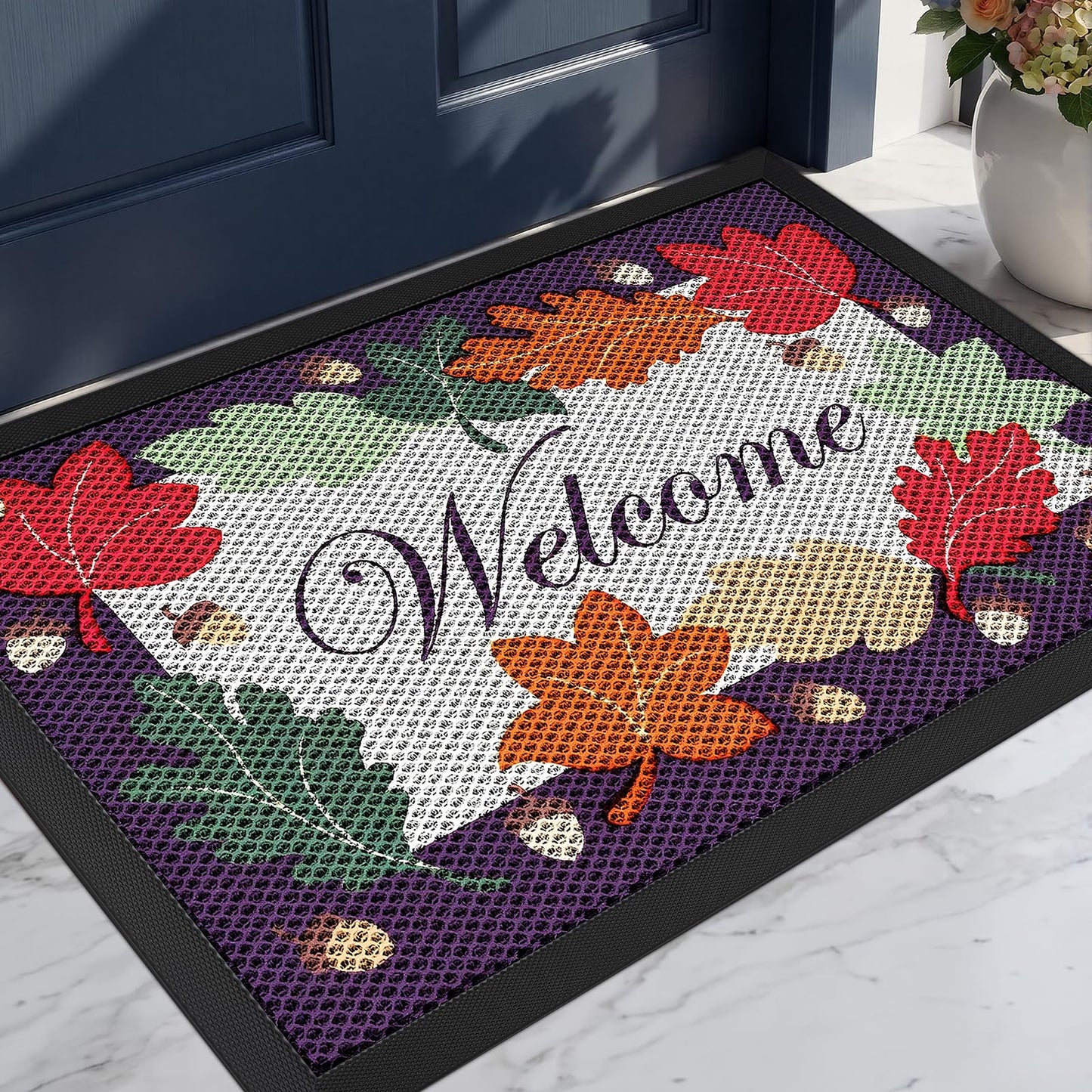 WELDUN Front Door Mat, Heavy Duty Non-Slip Rubber Dirt Trapper, Quick-Dry Low-Profile Washable Easy Clean, Welcome Mat for Indoor Outdoor Entryway Porch Patio Garage Mudroom 30"x17", Welcome