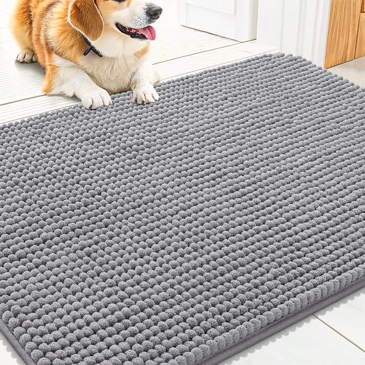 Smiry Dog Door Mat for Muddy Paws 30x20, Absorbent Microfiber Dirt Trapper Pet Doormat, Non-Slip Washable Quick Dry Chenille Front Door Mat, Entryway Rug for Indoor and Outdoor, Grey