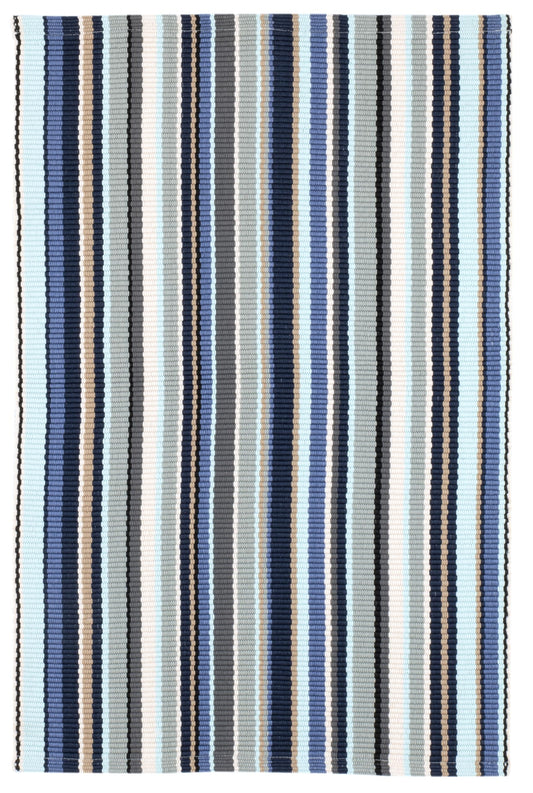 Dash & Albert Westbrook Stripe Blue Handwoven Indoor/Outdoor Rug, 2 X 3 Feet, Blue/Grey Stripe Pattern - Premium Luxury Hotel Quality Soft Breathable Hypoallergenic Machine Washable Easy Care All