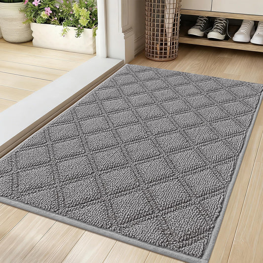 BEQHAUSE Dirt Trapper Door Mat 20" x 32", Non-Slip Washable Doormats Welcome Mat, Trap Dirt and Absorbent Entrance Mat, Low Profile Floor Mats for Front Back Door, Entryway, Grey