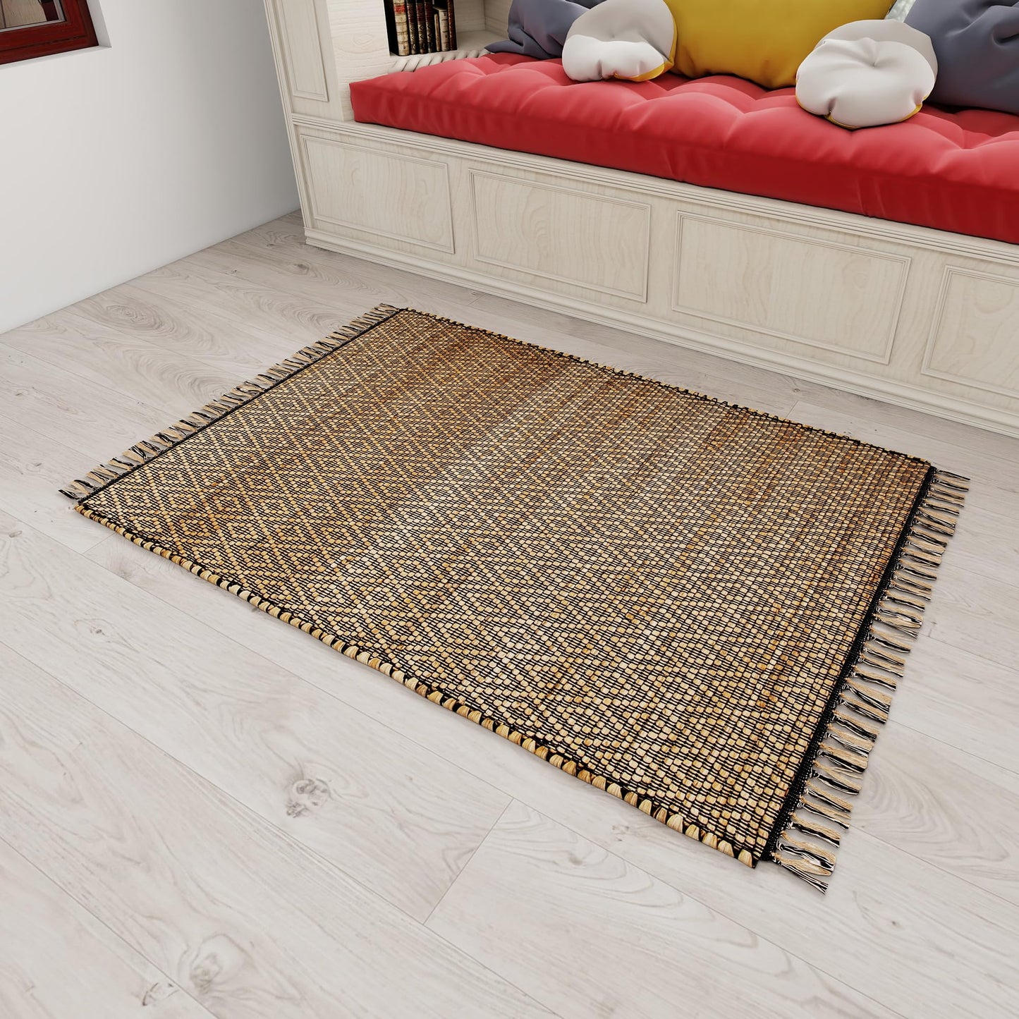 Eco Crave Handmade Jute Area Rug 3x5 ft – Brown & Black Diamond Pattern Natural Hand-Woven Low Pile Non-Slip High Traffic Area Floor Rug for Indoor Outdoor, Farmhouse Boho Area Rug, 36x60 Inches