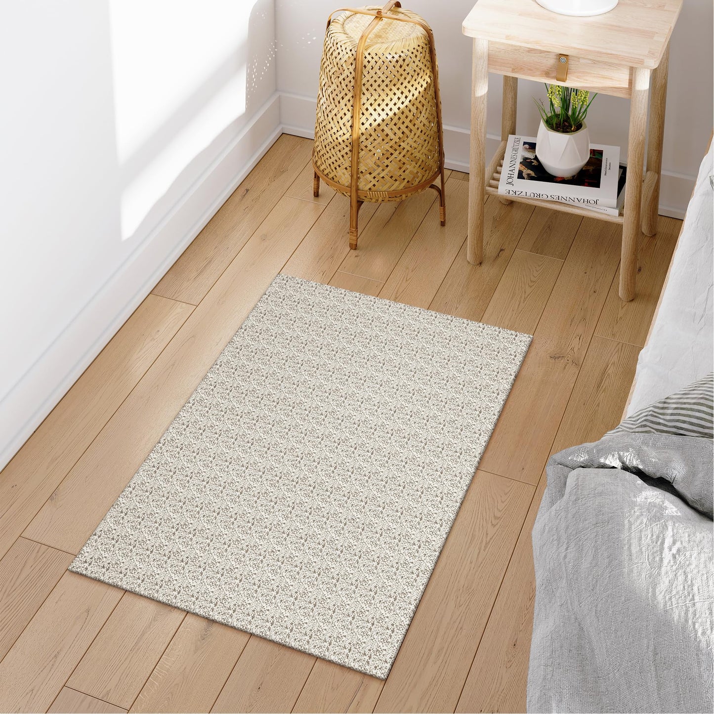 Collive Washable 2x3 Small Bathroom Rugs, Cotton Woven Rug for Entryway Tan Non Slip Indoor Doormat, Farmhouse Kitchen Carpets Boho Throw Rugs for Bedroom Entrance Front Door
