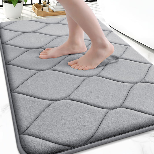 Smiry Memory Foam Bath Mat 30''x20'', Ultra Soft Non-Slip Bathroom Rug, Plush Water Absorbent Quick Dry and Machine Washable Floor Mat for Shower, Tub & Home Decor, Grey