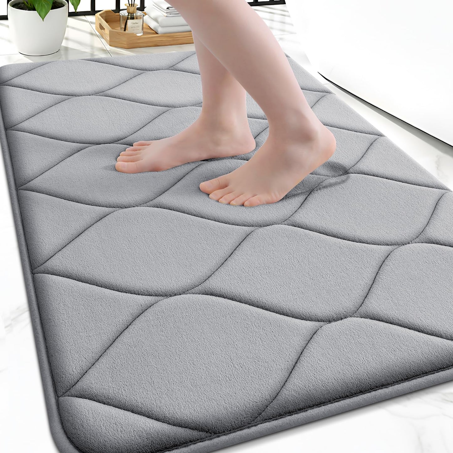 Smiry Memory Foam Bath Mat 36''x24'', Ultra Soft Non-Slip Bathroom Rug, Plush Water Absorbent Quick Dry and Machine Washable Floor Mat for Shower, Tub & Home Decor, Grey