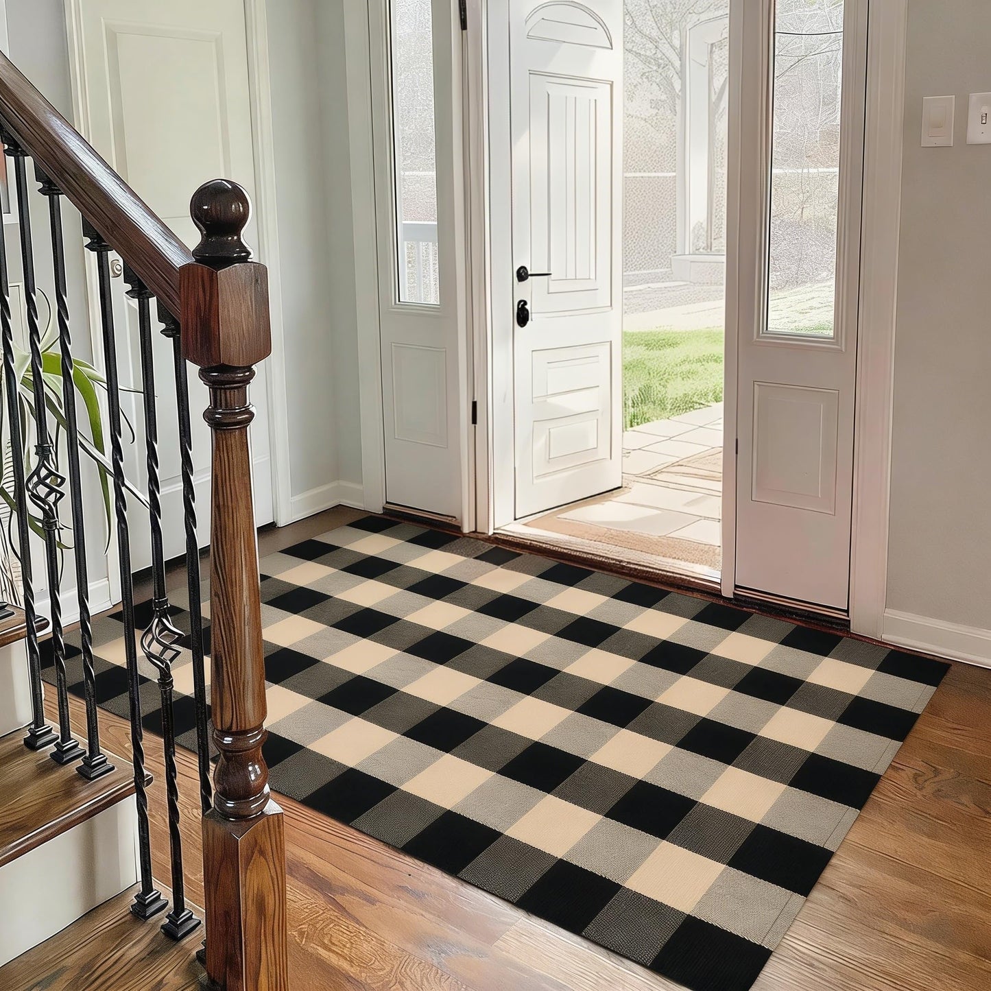 SKYPEA Brown and Black Buffalo Plaid Rug 3' x 5', Washable Farmhouse Non-Slip Checkered Doormat, Indoor Outdoor Floor Mat for Living Room, Bedroom, Entryway, Kitchen, Laundry Room