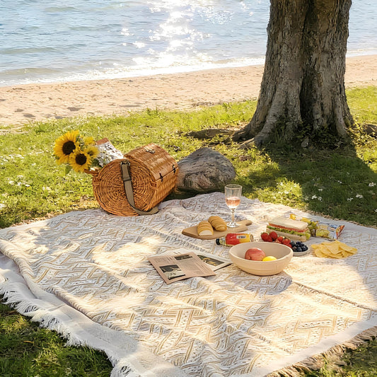 Outdoor Picnic Blanket Sandproof - Portable Lightweight T-Grid Picnic Mat for Beach, Camping, Park, Lawn, Concert & Wedding Photoshoot Indoor Bohemian Decor Machine Washable (70.8x90.5inch)