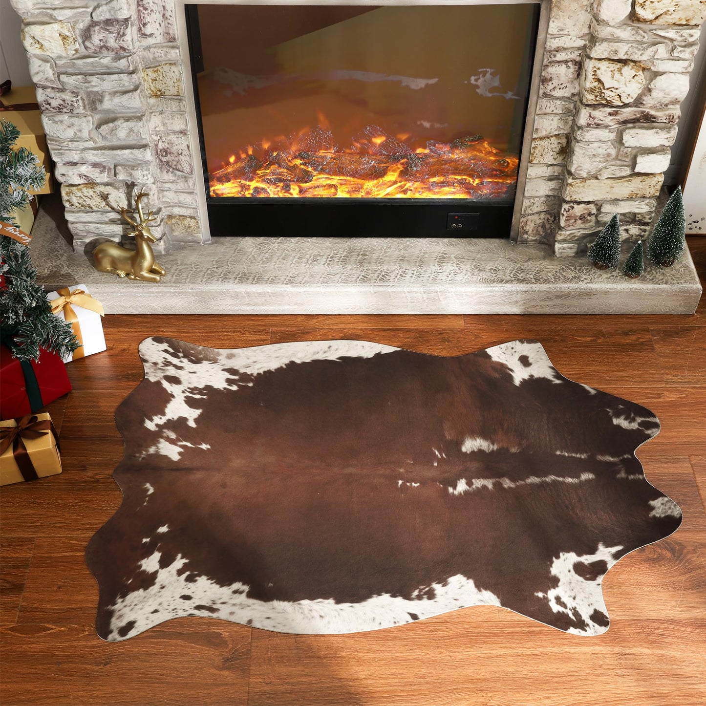 Foxmas Cowhide Rug 2.3x3.6 Feet Faux Cow Rug for Living Room Bedroom, Large Cow Print Rugs Premium Animal Print Rug for Western Home Decor, Washable and Luxury Cow Hide Rug