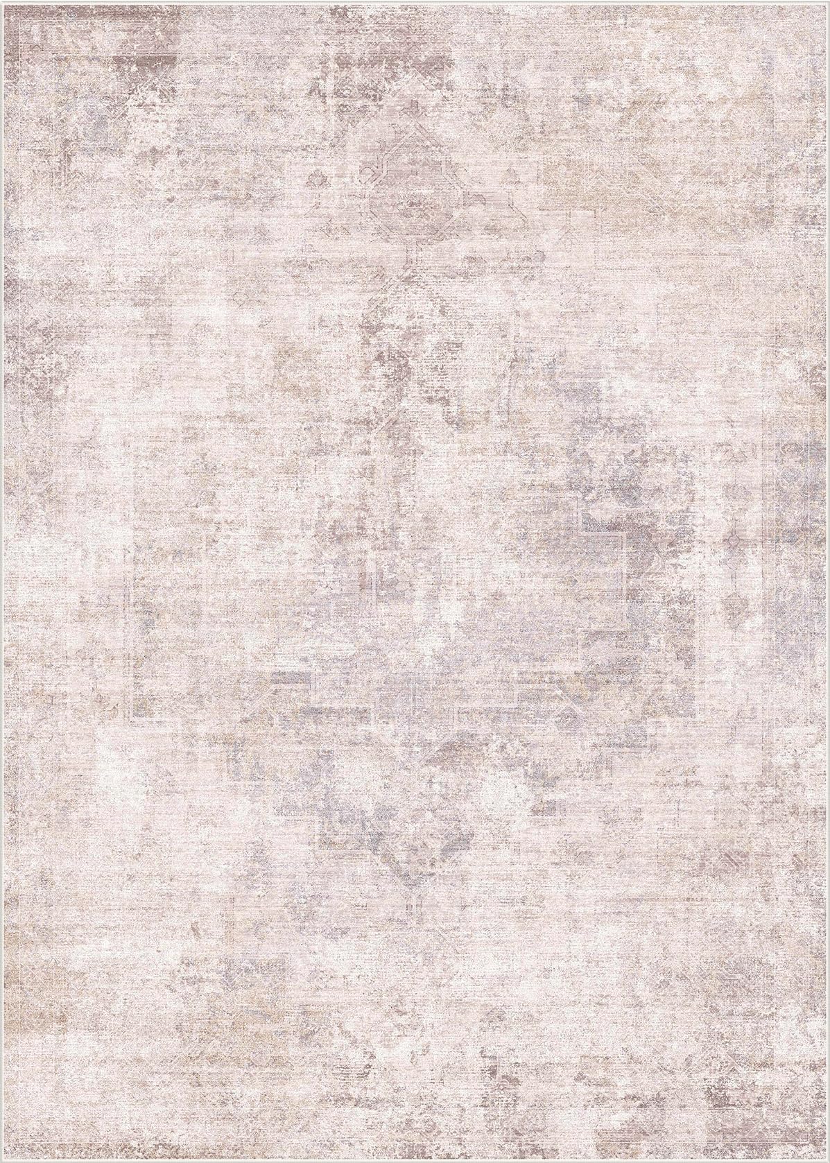 Hazo Haus Modern Pink and Grey 5x7 Area Rugs for Bedroom - Abstract Living Room Rug, for Dining Room Under Table, Washable, Non Slip & Soft, Medallion Distressed Print Pattern