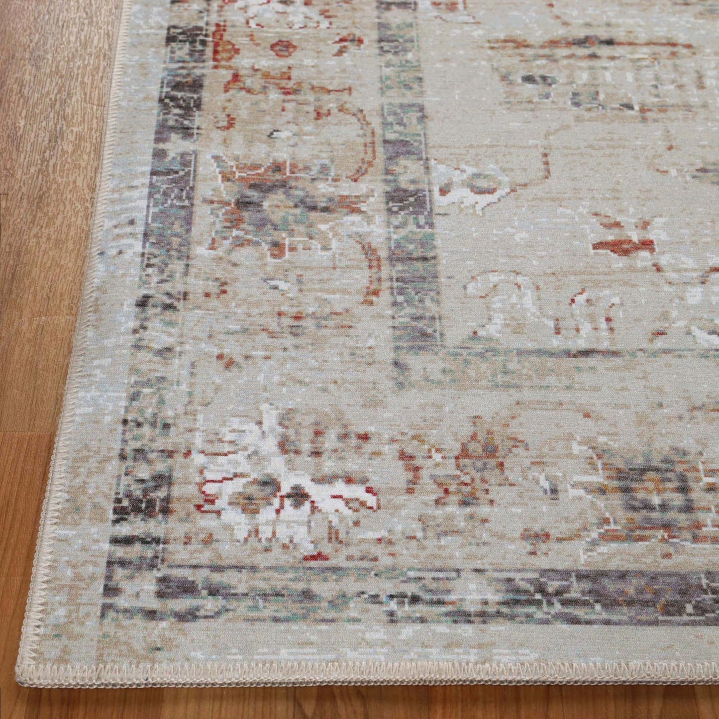 Superior Floral Scroll Washable Runner Rug, Cotton Backing, Carpet for Dining Table Mud Room, Non-Slip Rug for Hallway, Entry, Kitchen, Low Pile Area Rug, Swan Collection, 5' x 7', Ivory