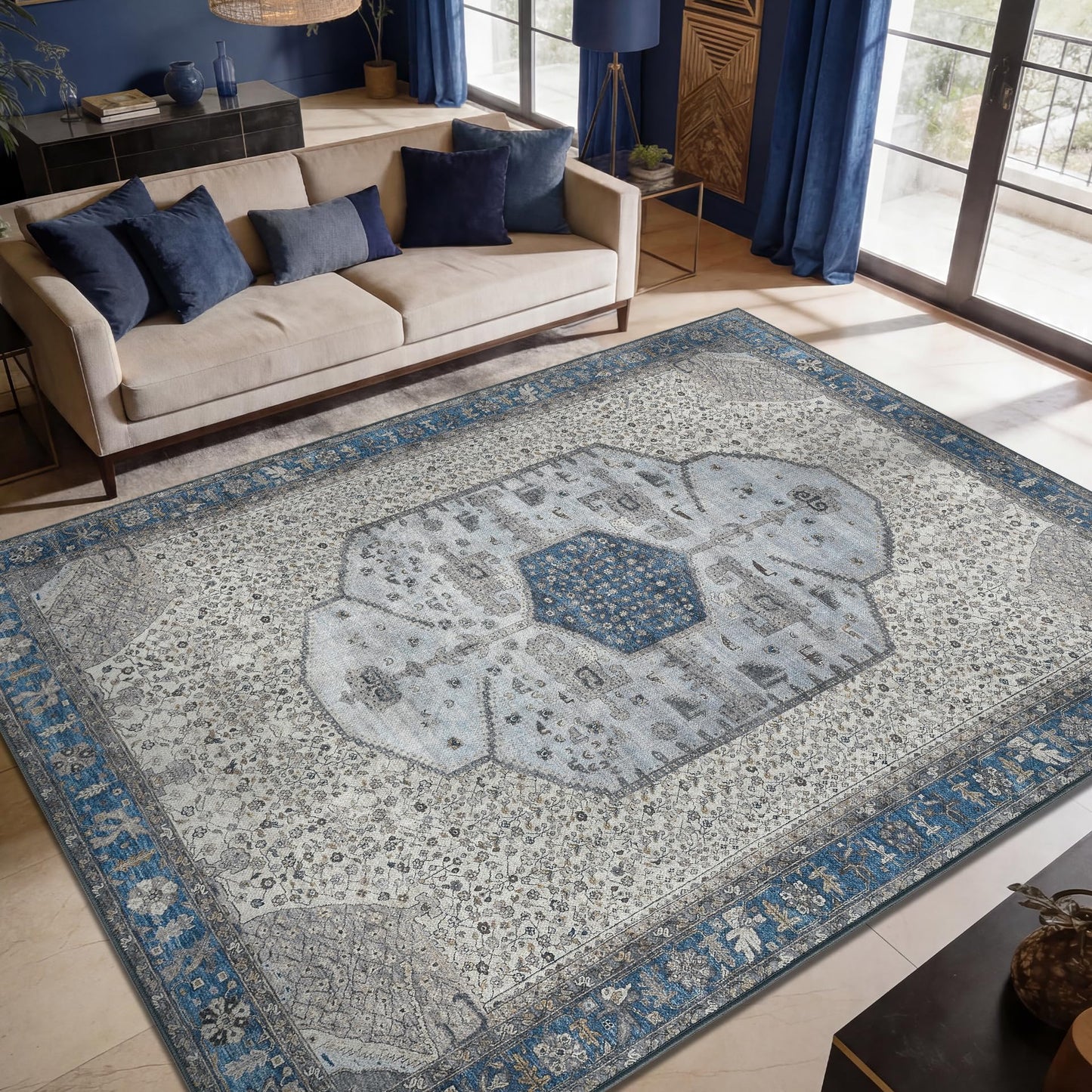 Keen Home Design 10x14 Rug - Machine Washable Area Rug with Non-Slip Backing, Ideal for Living Room, Dining Room, Bedroom - Vintage, Easy Clean, Durable, Low Pile Rug - (9'7" x 14')