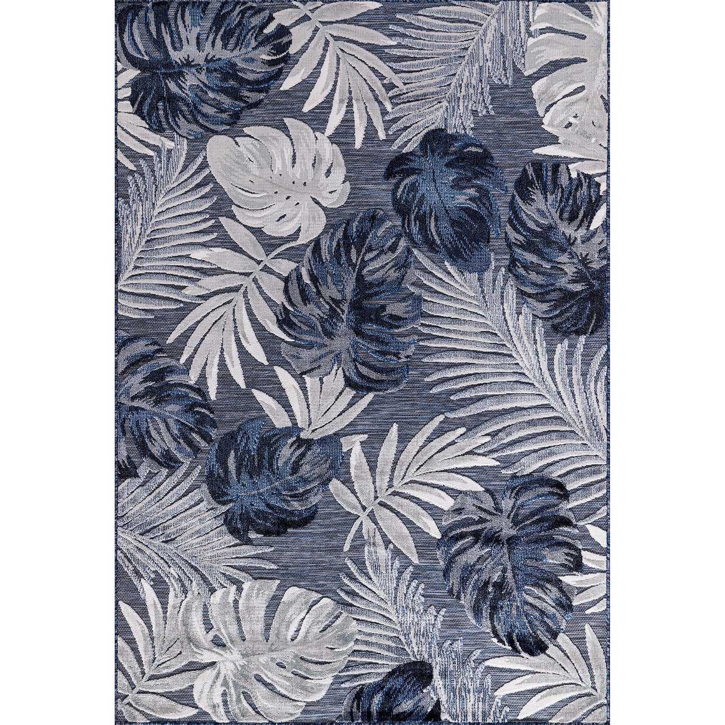 CAMILSON Indoor Outdoor Rug, Navy 7’10”x10’ Leaf Tropical Botanical Area Rugs for Indoor and Outdoor patios, Easy-Cleaning Non-Shedding Living Room, Garden and Kitchen Washable Outside Carpet (8x10)