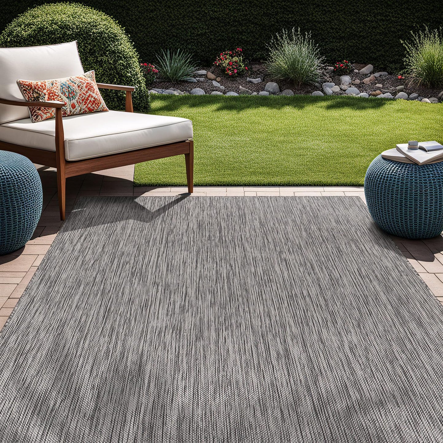 Beverly Rug Indoor Outdoor Rug 8x10, Washable Outside Carpet for Patio, Deck, Porch, Solid Modern Area Rug, Water Resistant, Silver Gray