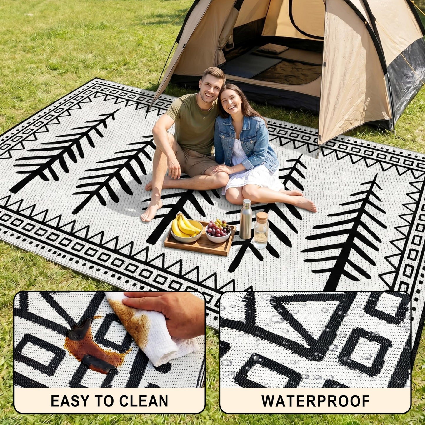 CircleRoad RV Outdoor Rug 9x18 Waterproof Patio Rug Mat with 4 Stakes UV Resistant Reverisble Plastic Straw Outdoor Rug with Carry Bag for RV Camping Picnic Beach