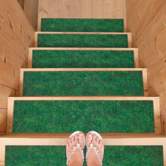 Ottomanson Non-Slip Stair Treads for Wooden Steps – Set of 7 Low-Profile Stair Mats with Rubber Backing, Indoor Staircase Protection for Kids & Pets – Dirt-Trapping Step Covers, 8" x 30", Green
