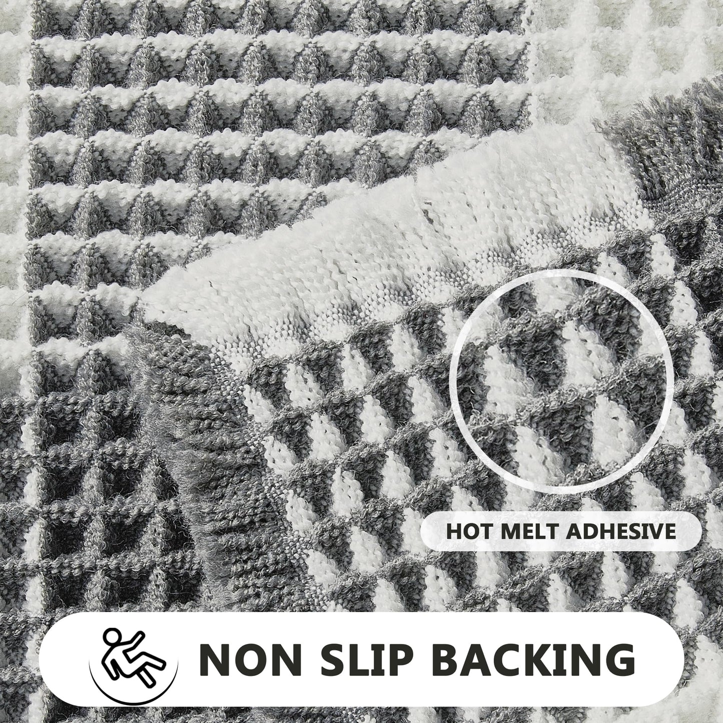 Arenarug Checkered Waffle Bath Mat, Super Absorbent Boho Farmhouse Bathroom Rugs Non Slip Washable, Ultra Soft Bath Rugs Mats with Tassels for Bathroom Floor, Grey White, 18"x30"