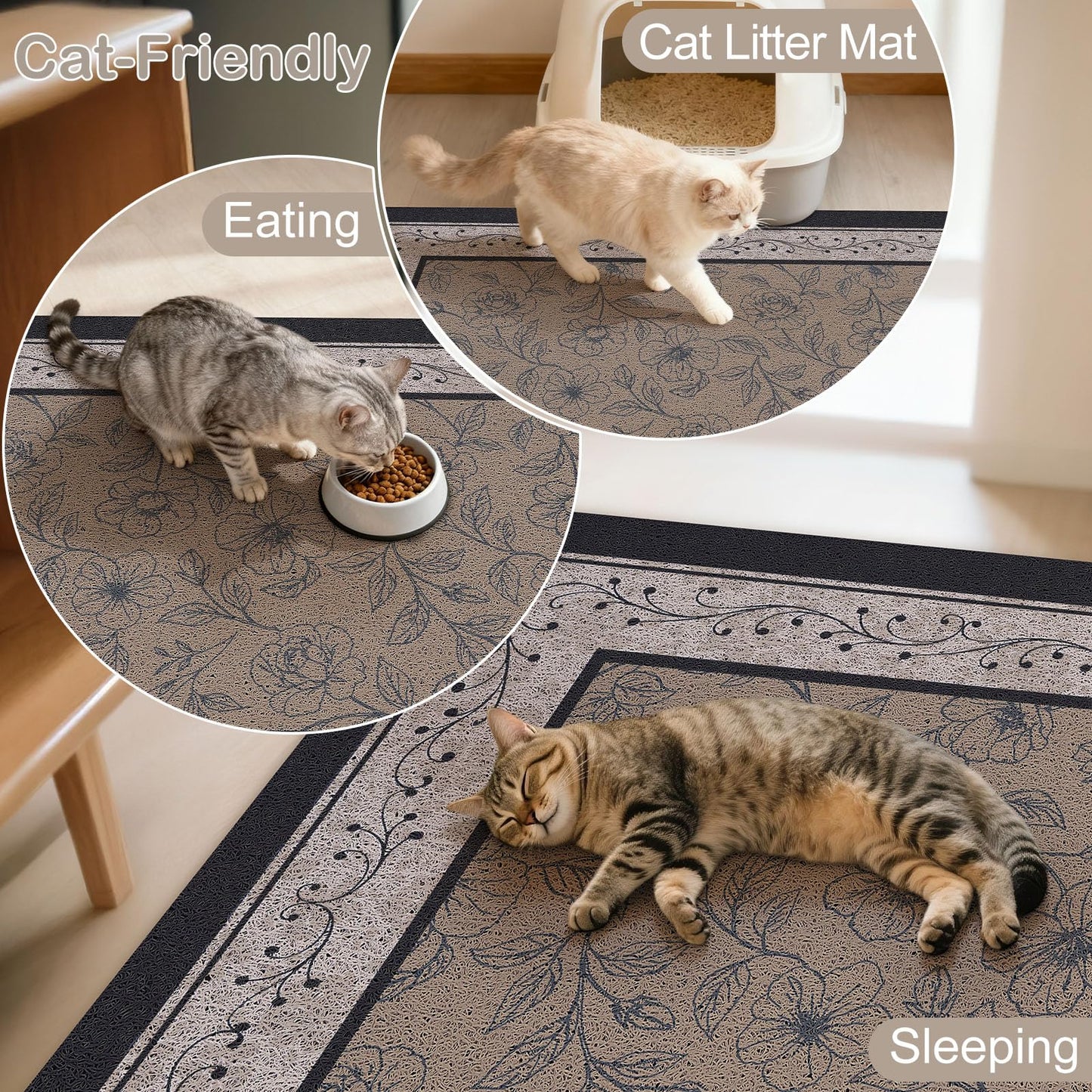Hedgeink Cat Litter Mat Trapping Rug 33"x22", Large Litter Box Mat for Floor, Non-Slip Waterproof Backing, Soft Mesh Easy to Clean Pet Mat for Cat Brown
