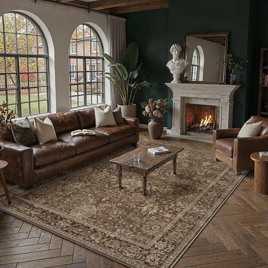 HUGEAR Area Rugs 6x9 Brown Washable Rug for Living Room Bedroom Neutral Vintage Rug Carpet Distressed Soft Durable Non Slip No Shedding for Indoor Dining Nursery Farmhouse