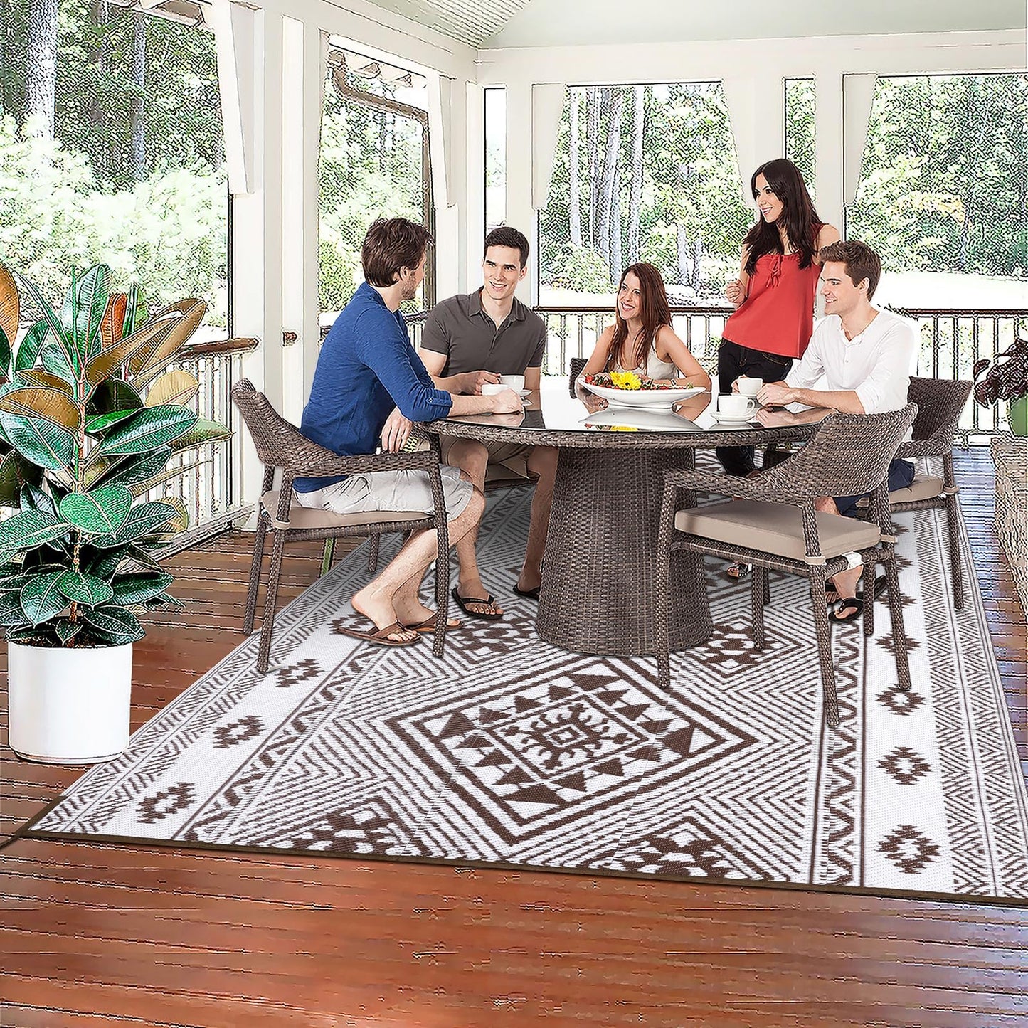HiiARug Outdoor Rug for Patios Clearance 6'x9' Plastic Straw Rug Waterproof Reversible RV Mat Outdoor Area Rugs for RV, Backyard, Deck, Camping