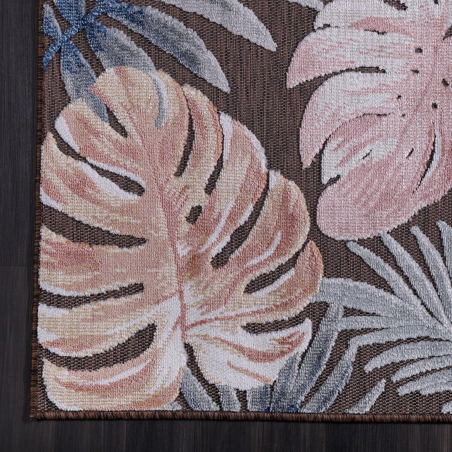 CAMILSON Indoor Outdoor Rug, Brown 10’x14’ Leaf Tropical Botanical Area Rugs for Indoor and Outdoor patios, Easy-Cleaning Non-Shedding Living Room, Garden and Kitchen Washable Outside Carpet (10x14)