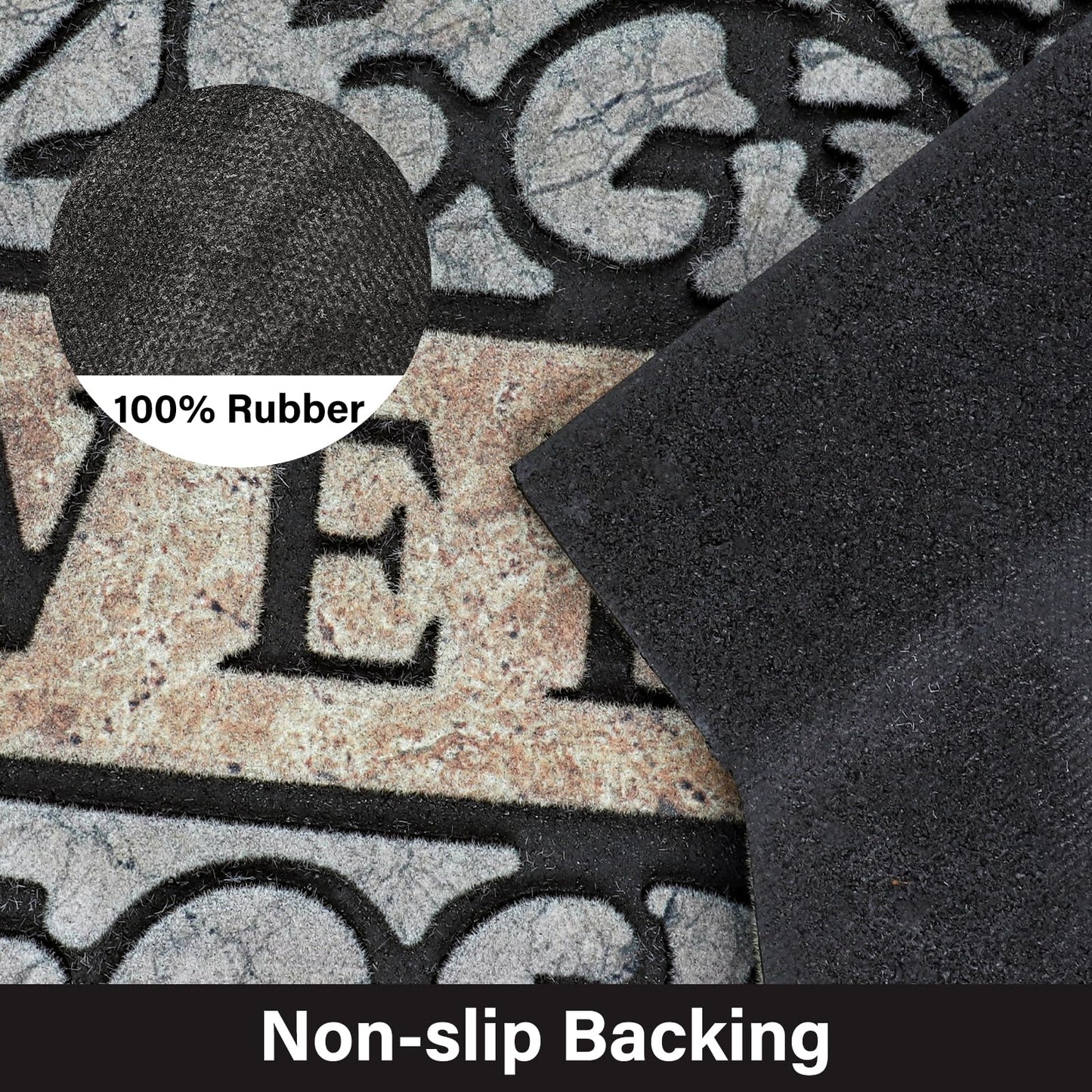 New Large 36"x24" Heavy Duty Welcome Mat Outdoor with Non-Slip Rubber Backing - Durable Outdoor Door Mat for Front Door Entrance, Garage, Patio & High Traffic Areas - Stone Scroll Design（Brown）