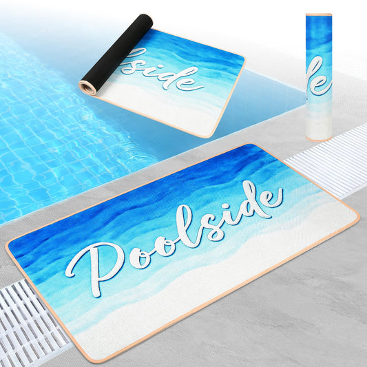 Whmayai 24" x 48" Poolside Non Slip Mat, Ggradual Blue Outdoor Rubber Pool Deck Mats with Drainage, Anti-Slip Waterproof Rug for Swimming Pool, Beach, Patio and Boat Dock
