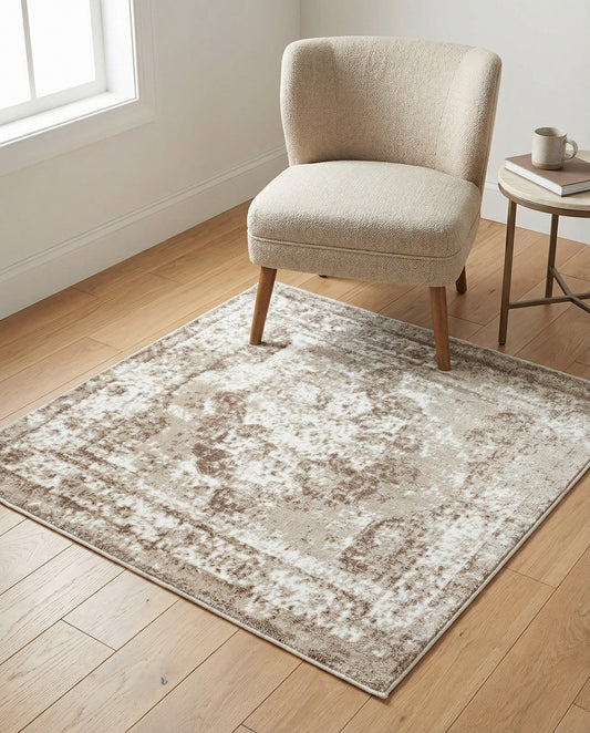 Rugs.com - Monte Carlo Rug – 3 Ft Square Beige Easy-Clean Rug – Bohemian Medallion for Entryways and Kitchens