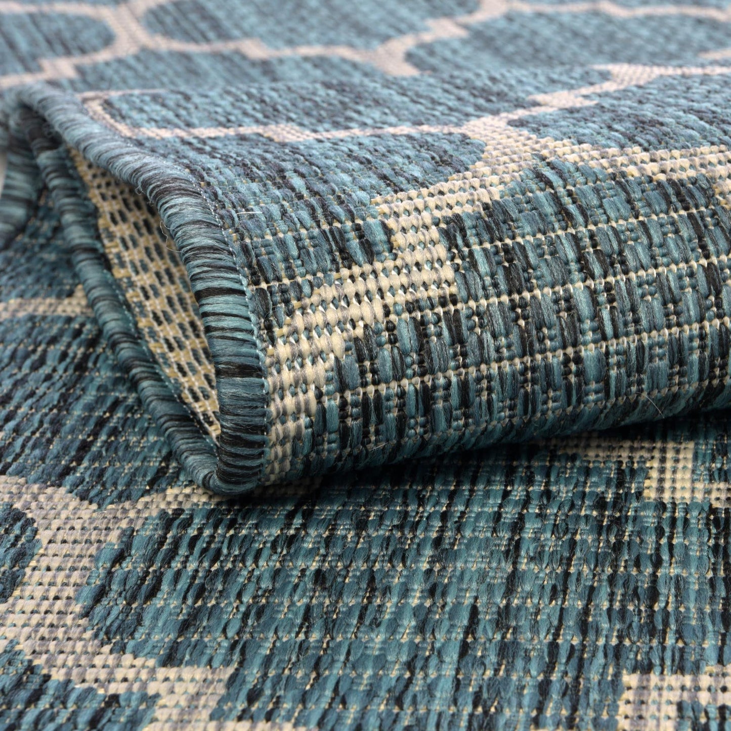 Unique Loom Outdoor Trellis Collection Area Rug (2' 7" x 12' Runner, Teal/ Gray)