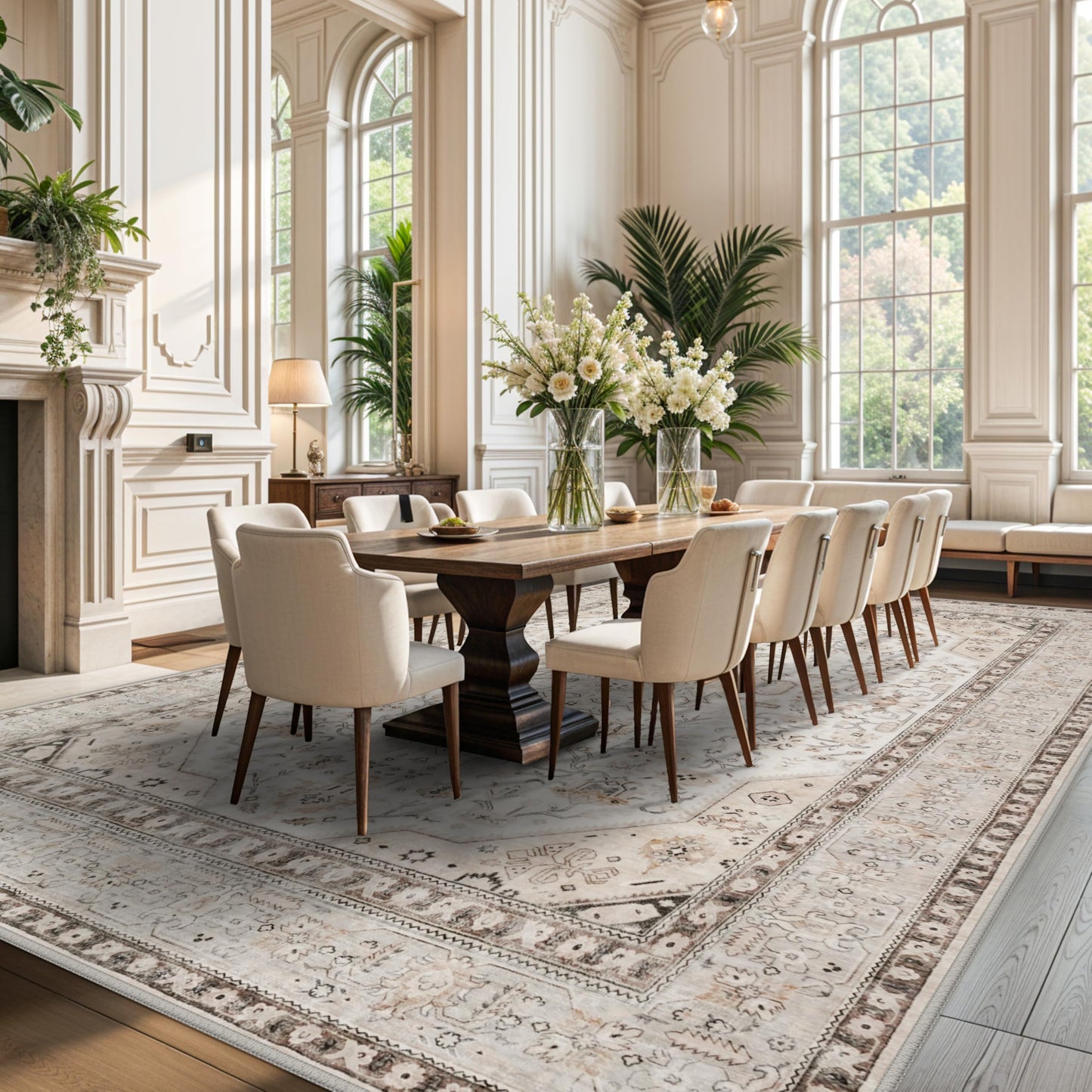 HILORUUG Living Room Area Rugs 10x14: Extra Large Area Rug Super Soft Distressed Oriental Rugs with Non-Slip Backing - Thin Stain Resistant Indoor Rug - 10x14 Ivory