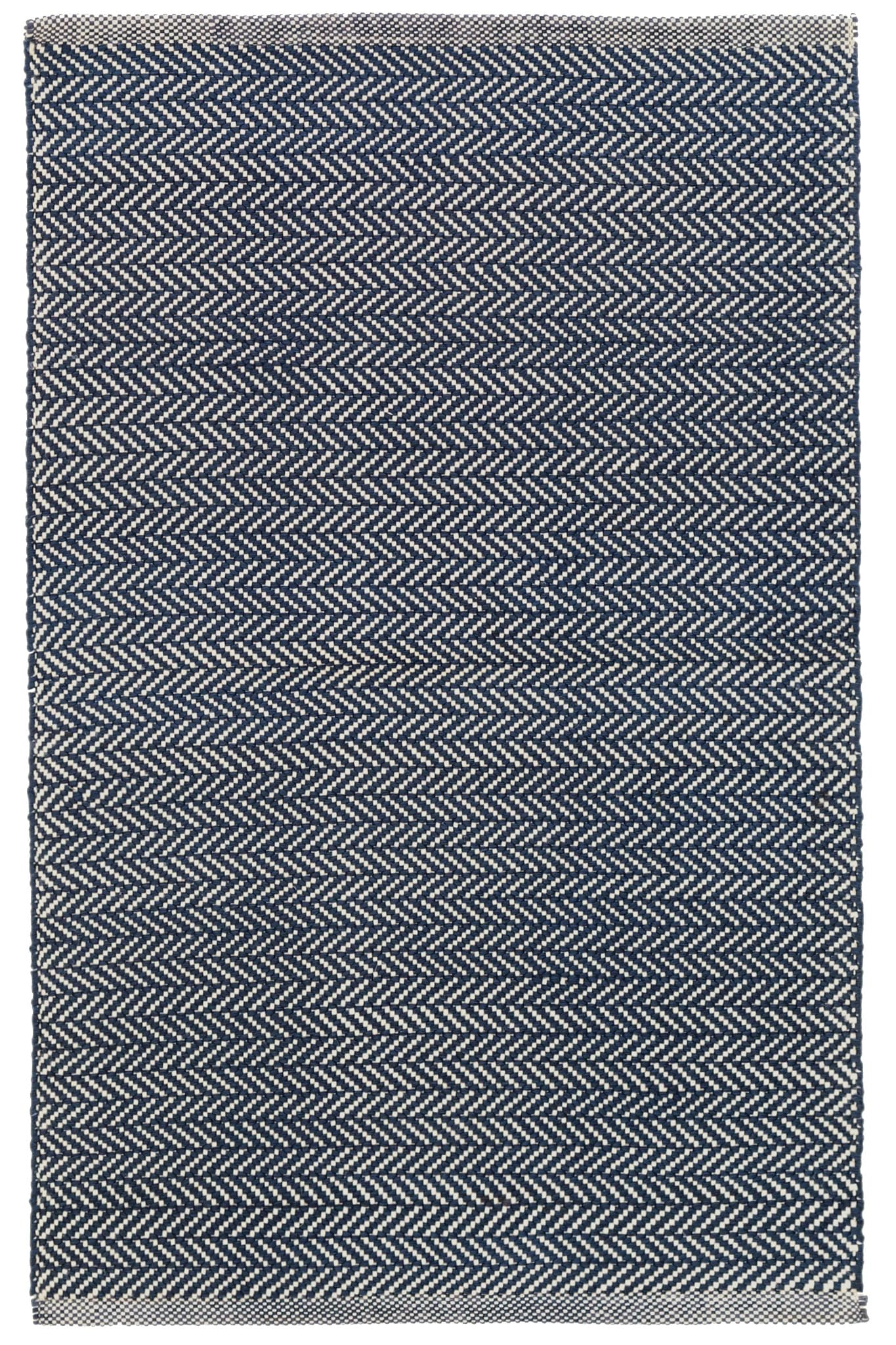 Dash & Albert Herringbone Indigo Handwoven Cotton Rug, 8.5 X 11.5 Feet, Blue Geometric Pattern