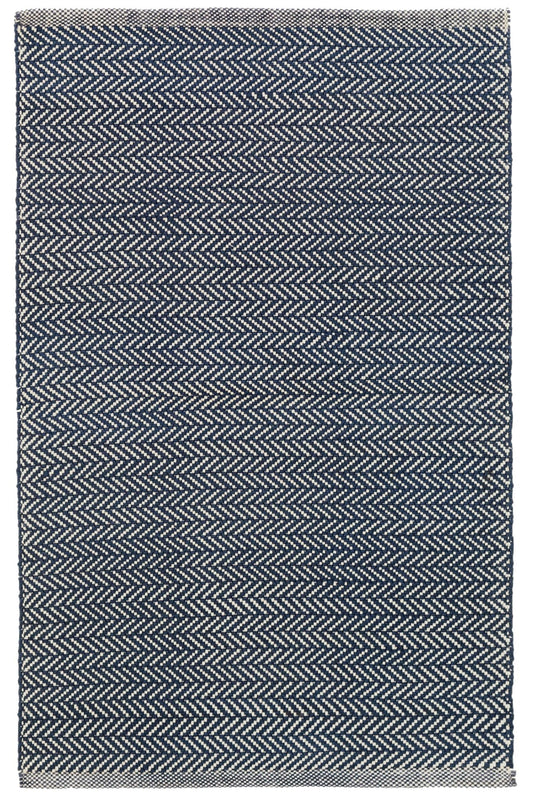 Dash & Albert Herringbone Indigo Handwoven Cotton Rug, 8.5 X 11.5 Feet, Blue Geometric Pattern