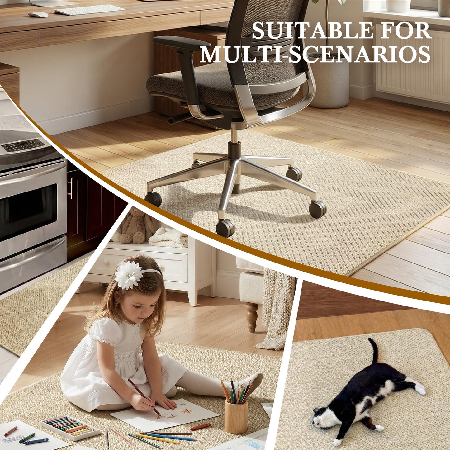 Aothia Textilene Chair Mat for Hardwood Floors - Heavy Duty Non-Slip Desk Floor Protector, Durable PVC & Polyester Blend, Easy to Clean, Ideal for Home Office (36"x47", Beige)