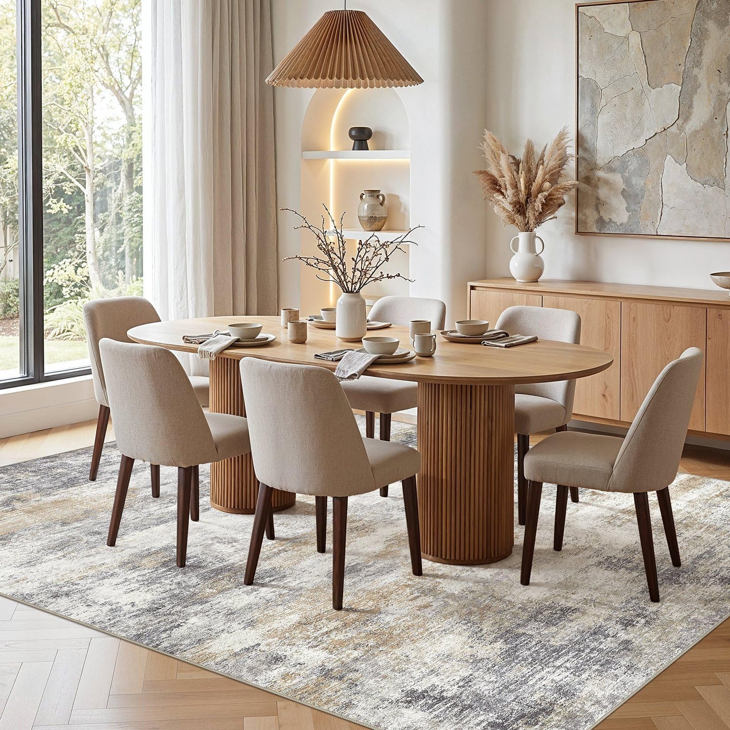 10x12 Area Rugs for Living Room - Washable Neutral Modern Abstract Rug Soft Non-Slip Stain Resistant Carpet for Bedroom Dining Table Nursery Farmhouse Home Office Decor- GoldBrown