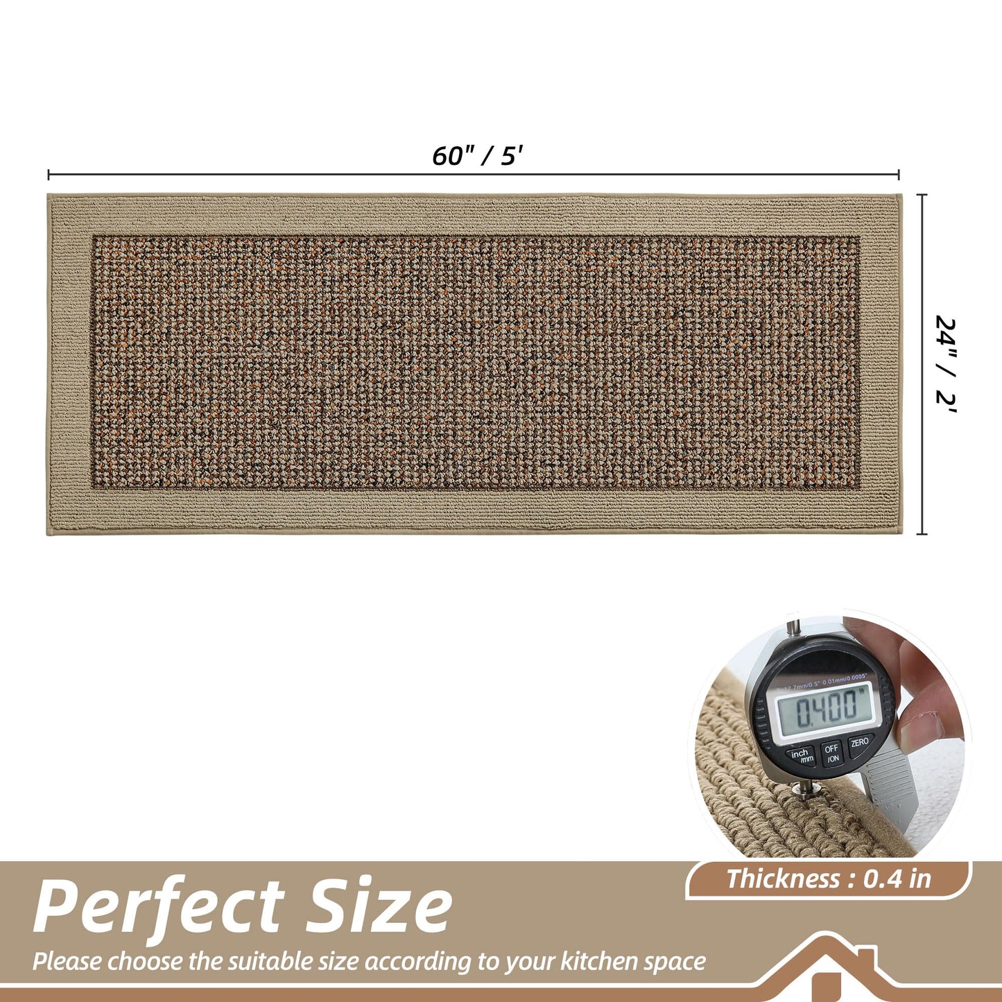 BEQHAUSE Kitchen Runner Rugs 24"x60", Kitchen Rugs Non-Slip Kitchen Mats for Floor, Absorbent and Stain Resistant Kitchen Mats, Machine Washable Rug for Kitchen, Hallway, Laundry & Sink, Taupe