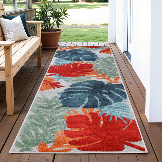 Superior Waikiki Indoor Outdoor Runner Rug, for Patio, Poolside, Backyard, Playroom, Kitchen, Bedroom, Dining Room, Entryway, Mudroom, Oversized Tropical Leaves Floor Cover, 2 '3" x 8', Multicolor