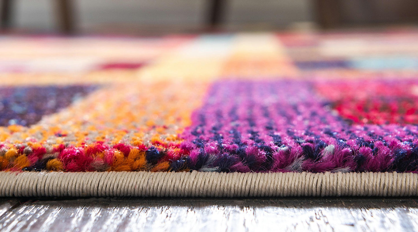 Unique Loom Estrella Collection Colorful, Geometric, Squares Modern, Abstract Area Rug (2' 2 x 6' 7 Runner, Multi/Beige)