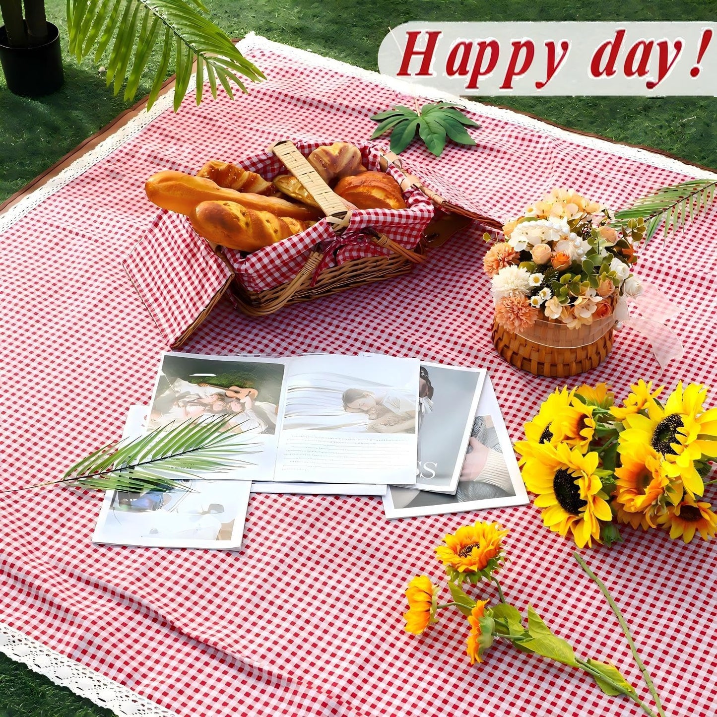 VitalCozy Waterproof Picnic Blankets 59 x 78in Outdoor Blanket Foldable 2 in 1 Double Layer Sandproof Beach Mat with Carry Strap for Camping Lawn Park Beach Grass(Red White)