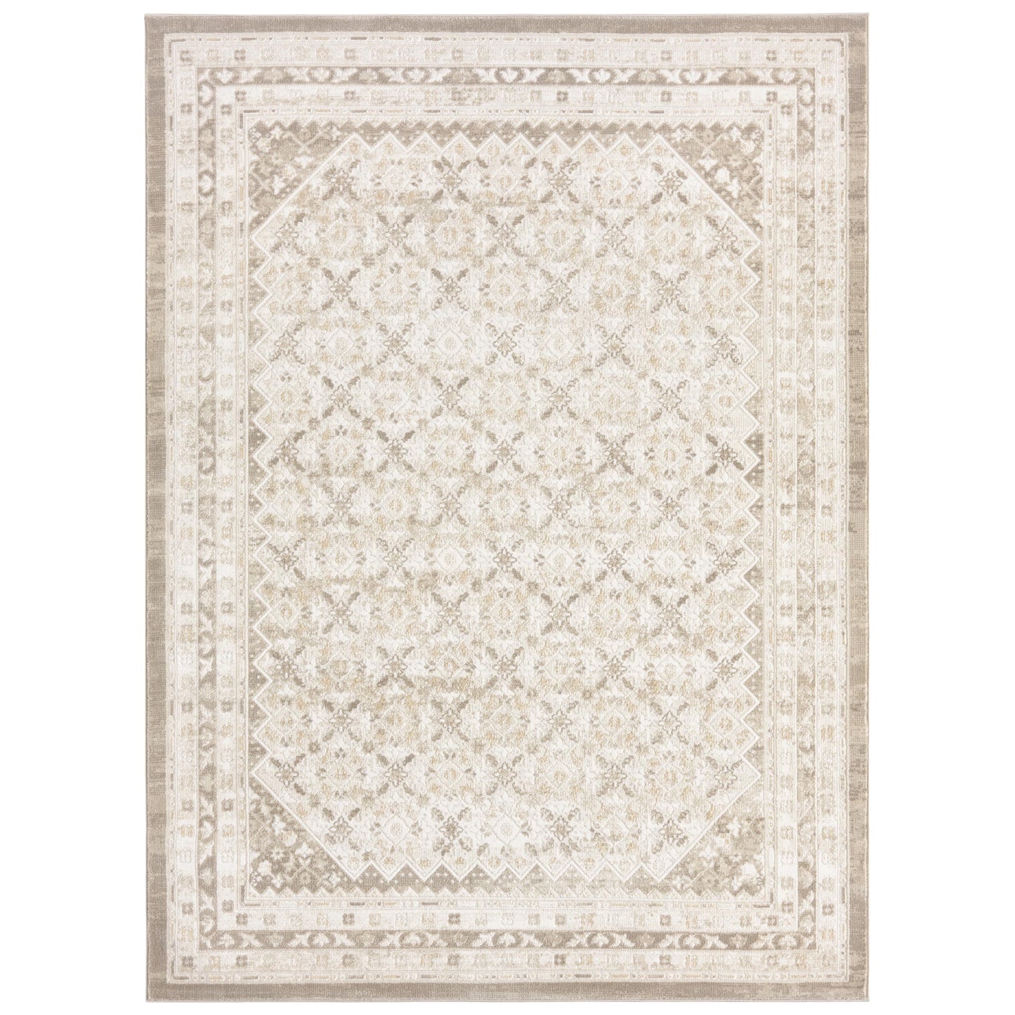 Nicole Miller NEW YORK Mirella Distressed Border Indoor Area Rug, Soft Textured Rug, Ivory/Beige, 5'2"x7'2"