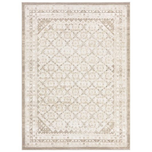 Nicole Miller NEW YORK Mirella Distressed Border Indoor Area Rug, Soft Textured Rug, Ivory/Beige, 5'2"x7'2"