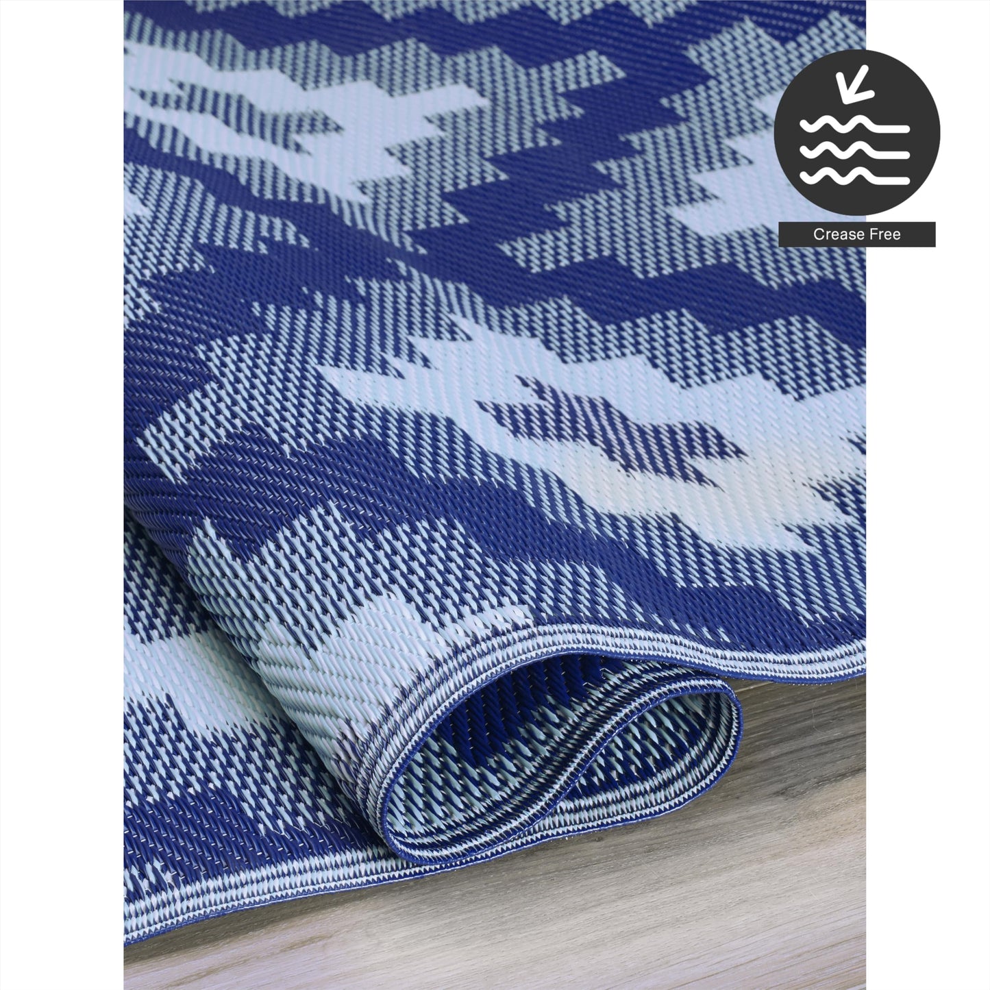 FH Home Outdoor Rug - Waterproof, Fade Resistant, Reversible - Premium Recycled Plastic - Geometric - Patio, Deck, Porch, Balcony, Laundry Room - Aztec Kilim - Blue Multi Crease Free - 4 x 6 ft