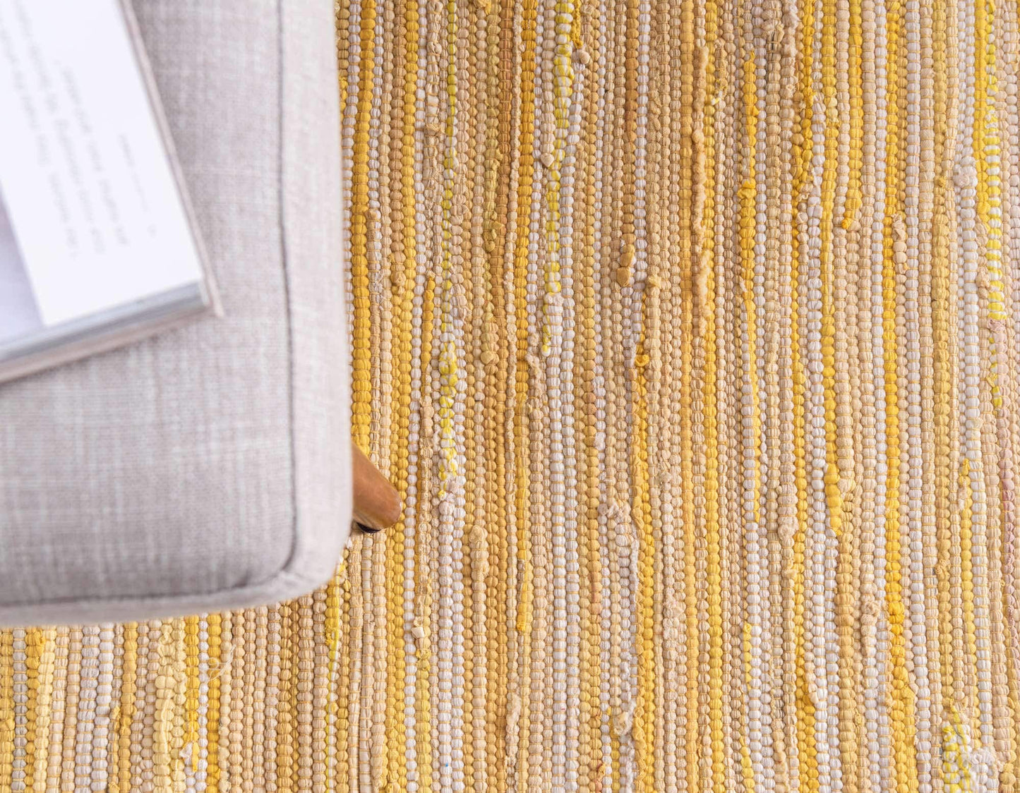 Unique Loom Chindi Cotton Collection Soft Hand Woven Natural Fiber Striped Area Rug, 8 ft x 10 ft, Yellow/Ivory