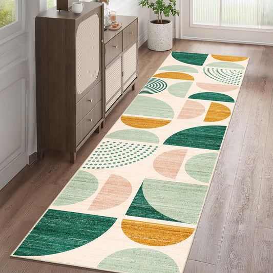 MUJOO Green Runner Rug Washable,Boho 2x8 Area Rugs for Hallways Kitchen Bedroom Entryway Bathroom,Non Slip Carpet Long Mat Indoor,Soft Modern Abstract Sage Green