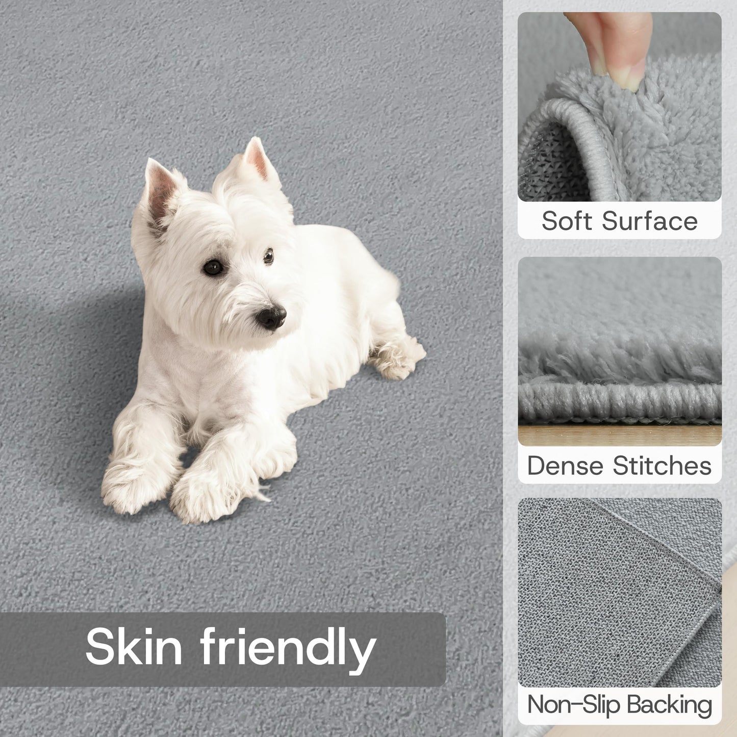 CASTLYE Solid Washable Area Rug - 3x5 Medium Pile Faux Cashmere Carpet for Living Room Bedroom, Grey