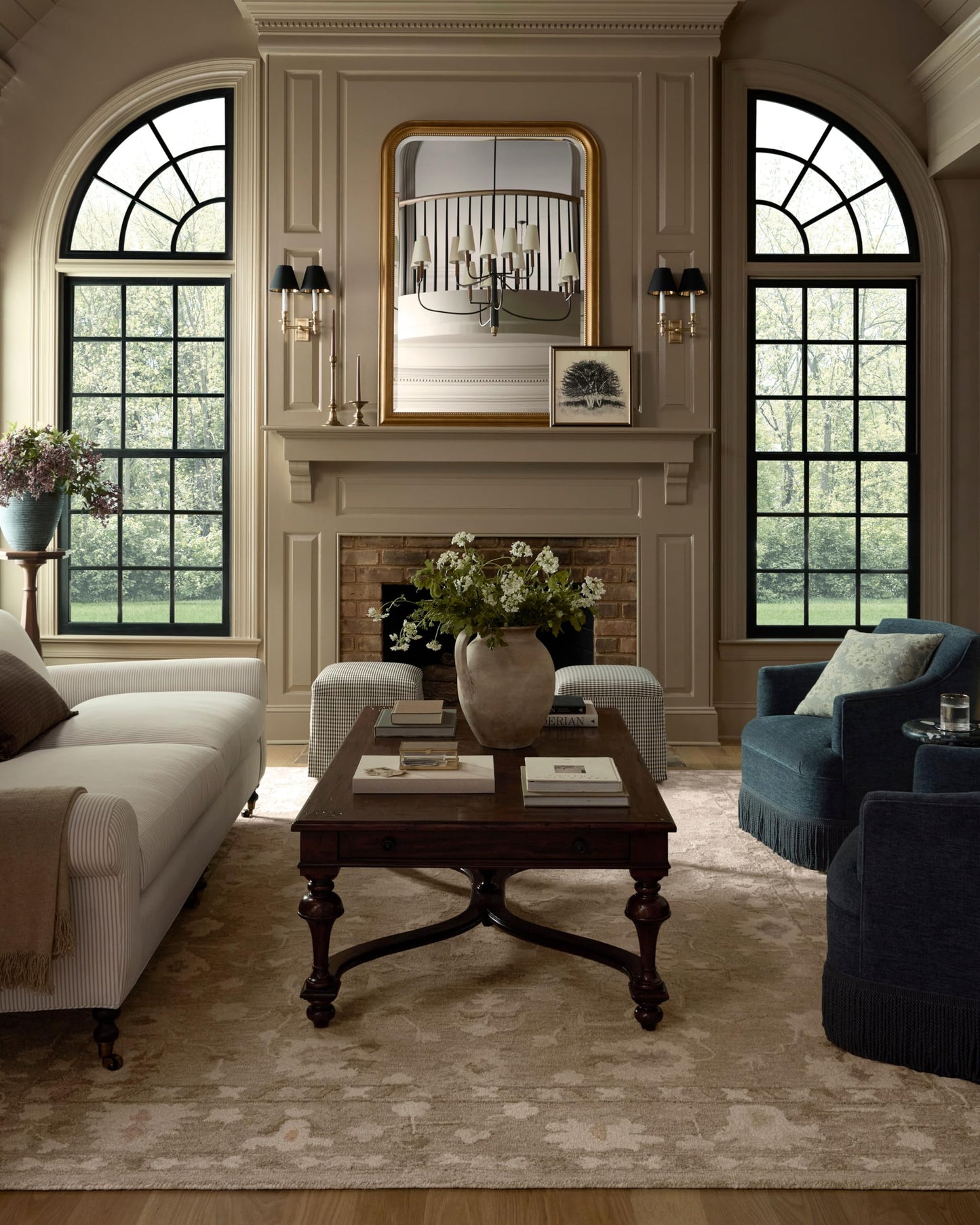 Loloi Chris Loves Julia Dorothea Collection DRT-02 Khaki/Dove 7'-9" x 9'-9" Area Rug Wool Neutral Floral Living Room Bedroom Carpet