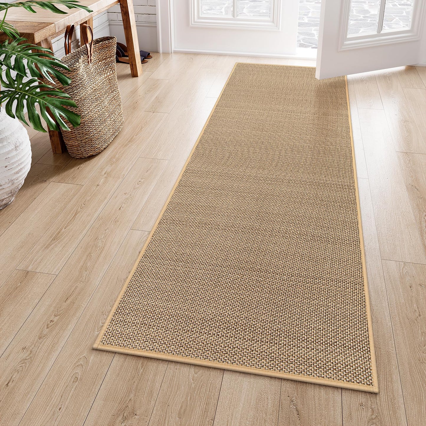 Lahome Farmhouse Carpet Runners for Hallway 6ft, 2x6 Washable Runner Rug Non Slip for Entryway Indoor, Neutral Non Shedding Kitchen Mats for Floor Entry Bathroom, Beige