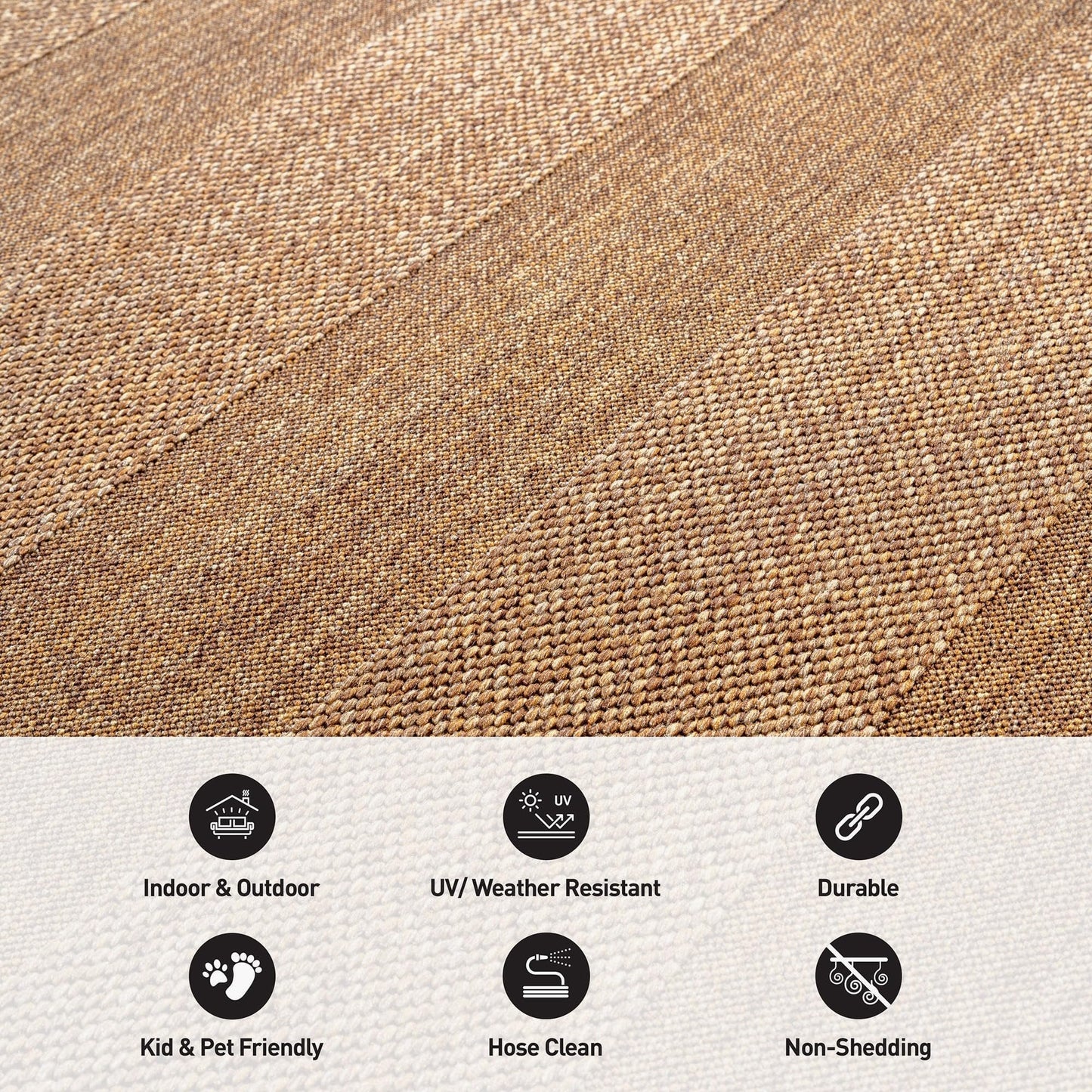 Rugshop Striped Indoor Outdoor Flat Woven Runner Rug,Natural Jute-Style,Easy-Care Patio Rug for Backyard Porch Deck Balcony, 2'3" x 8' Natural/Jute